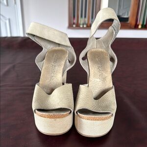 Pedro Garcia Tan Wedges with Crisscross Straps